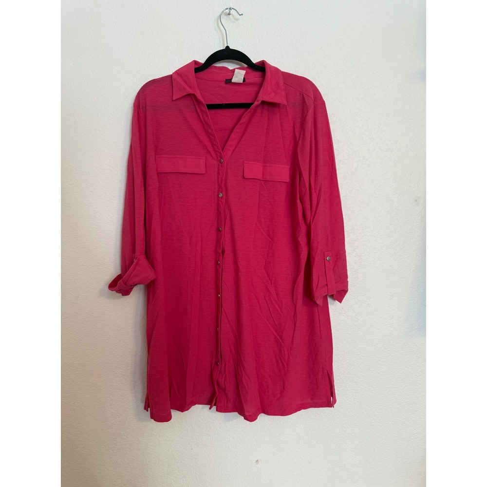 Cocomo Woman Pink Button Down 3/4 Sleeve Shirt Dress‎ Plus Size 2X